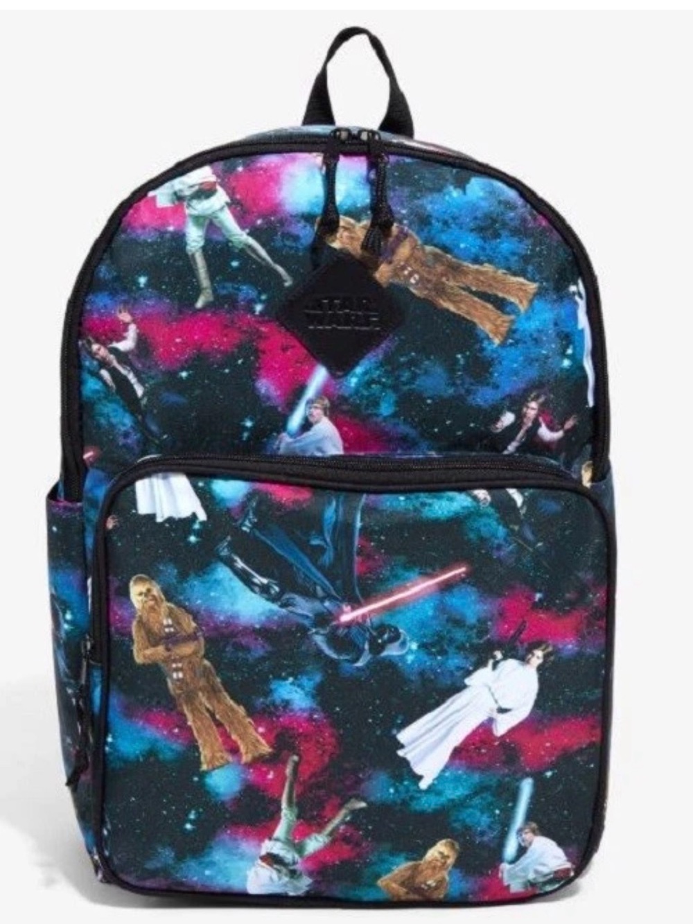 Stars wars Galaxy backpack featuring Leía, Chewbacca, Han Solo and Luke